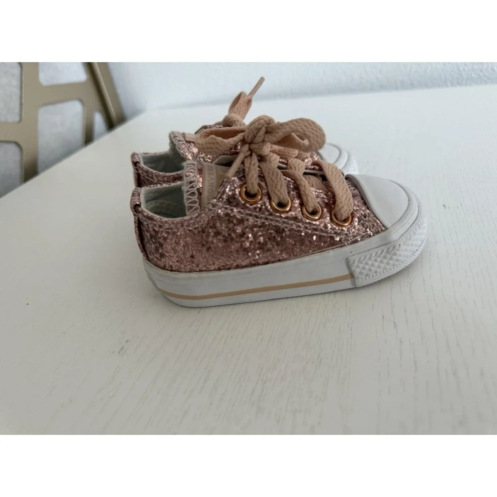 New Rose Gold Glitter Converse Shoes Sneakers Toddler Baby Girl Size 3